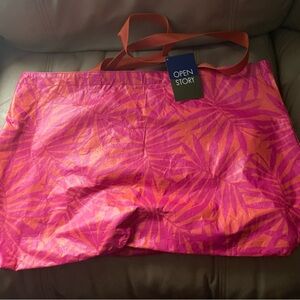 Open Story Pink and Orange Tote Bag Reversible Water Resistant NWT 19”x7”x14.5”